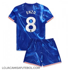 Camisa de Futebol Chelsea Enzo Fernandez #8 Equipamento Principal Infantil 2024-25 Manga Curta (+ Calças curtas)